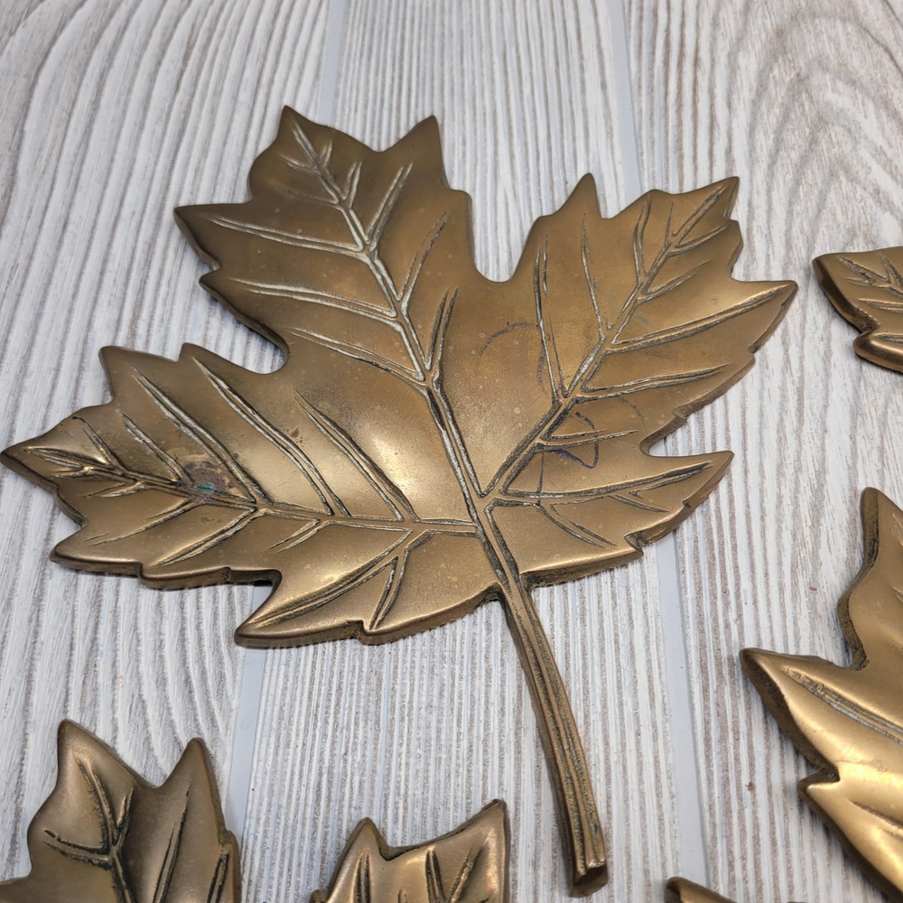Lot of 6 Brass Maple Leaf Wall Decor Gold Tone Leaves Mid Century Modern MCM Vtg - Picture 2 of 13